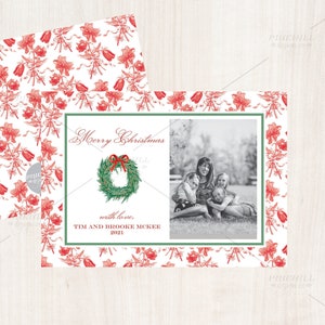 Floral Toile Grandmillennial Wreath Christmas Photo Card