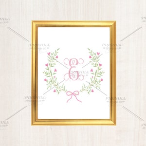 Monogram Wreath Watercolor Digital Print Nursery 8x10 Printable