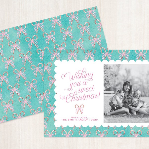 Pink Candy Cane Christmas Photo Card