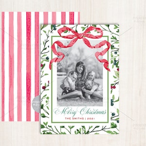 Bow Botanical Christmas Photo Card