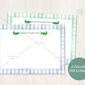 Alligator Gingham Personalized Stationery Flat Card Digital Download Printable 5x7