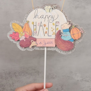 Fall Half-Year Celebration Matte Cupcake Toppers and Cake Topper Set | Squirrel & Hedgehog Theme | Customizable Birthday Decor