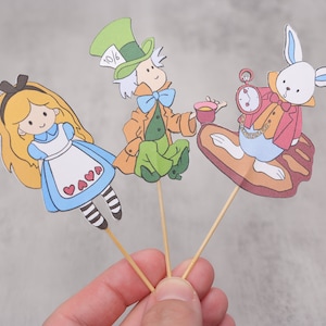 Alice in Wonderland Cupcake Toppers, Handmade, Matte Double-Sided, 13 Unique Designs, Alice Fans, Tea Party , Birthday, Gift for Her|Him
