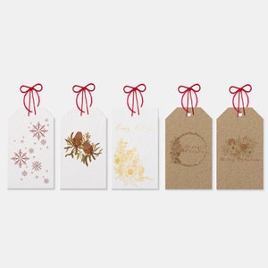 Lot de 5 étiquettes pour cadeaux de Noël. Fleurs, botanique, botanique, aquarelle, cartes-cadeaux, fait main