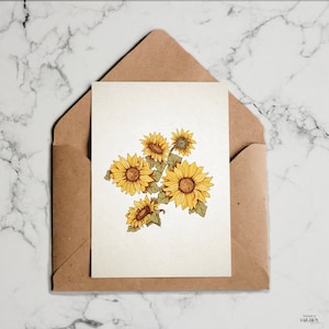 Sunflower Cluster Greeting Cards- Set of 3 or 5. Flowers, Botany, Botanical, Watercolour, Gift Cards, Handmade