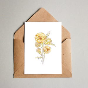 Marigold Greeting Cards - Set of 3 or 5. Flowers, Botany, Watercolour, Gift Cards, Handmade