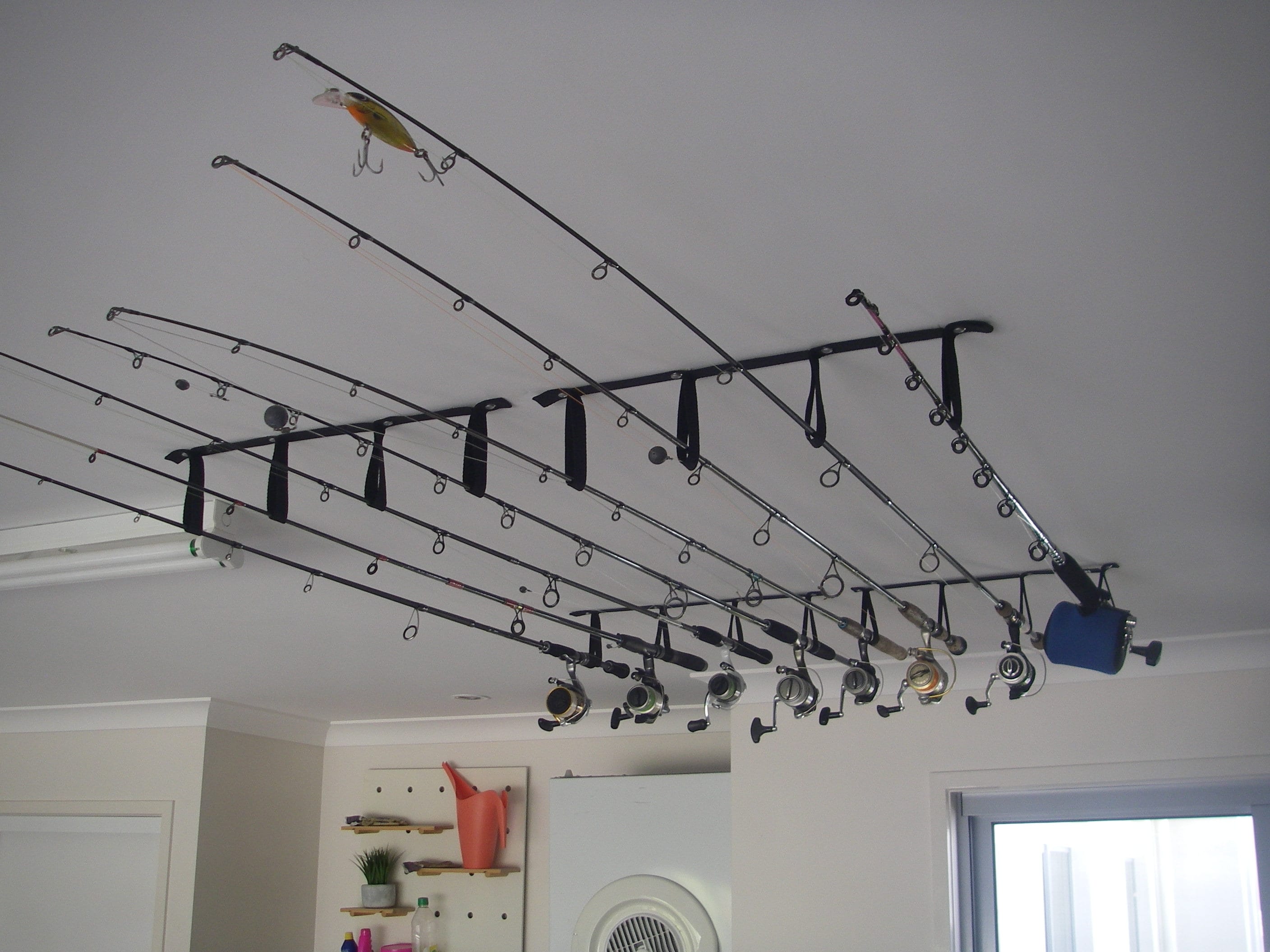 Fishing Rod Rack Wall Or Ceiling Mount Storage Pole Reel Holder