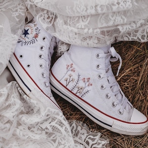 Embroidered boho floral bouquet Converse high tops
