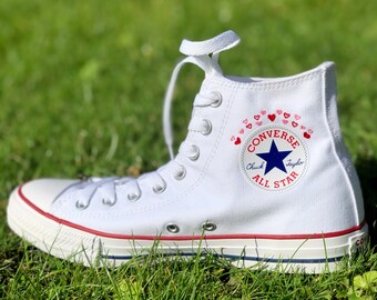 white converse with love heart