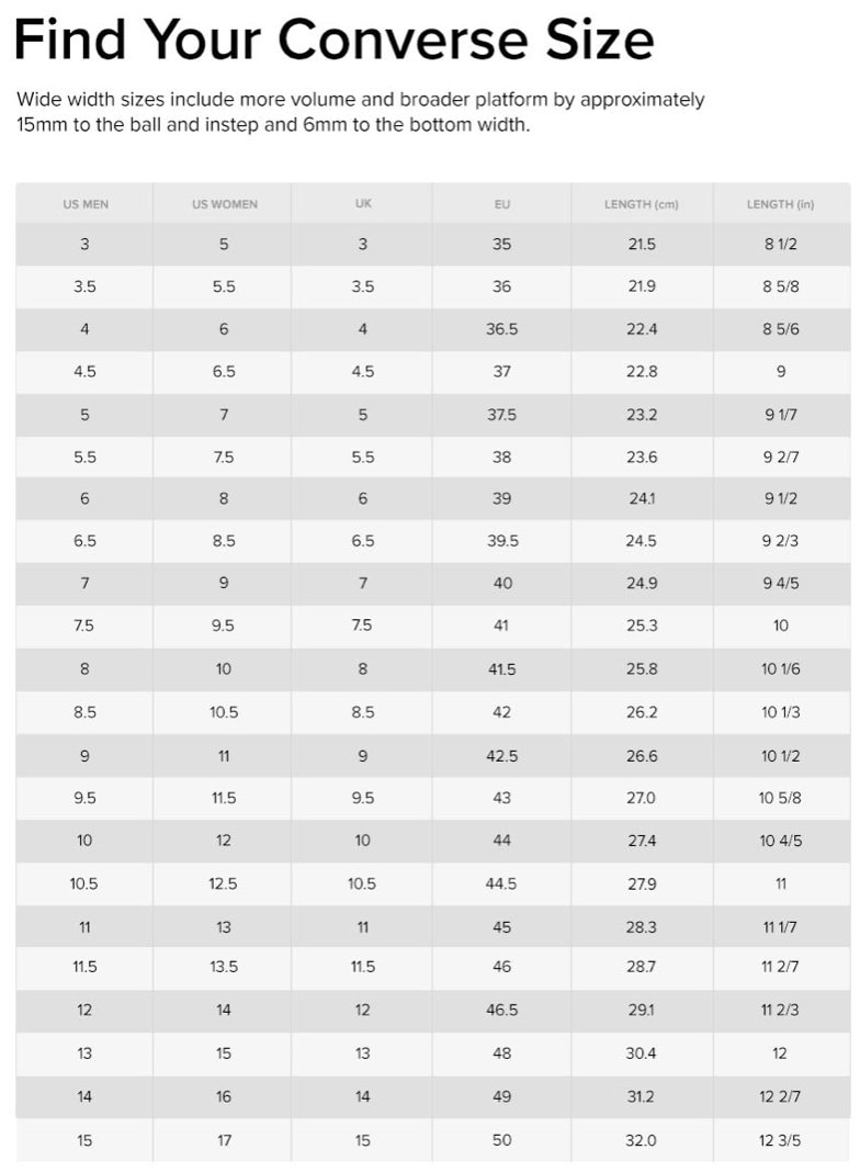 Converse size chart clearance jp