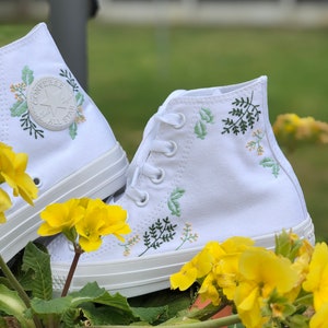 Hand embroidered leafy Converse high tops