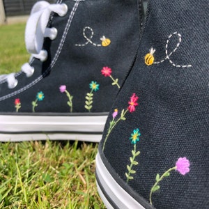 Custom Hand Embroidered Converse Bees and Bright Flowers - Etsy UK