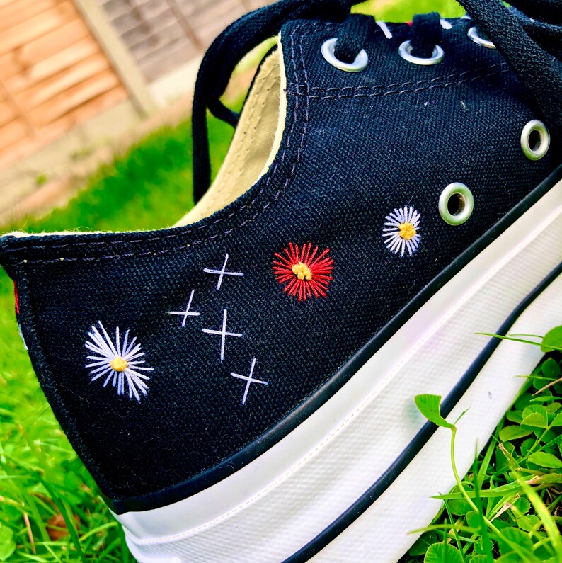 Embroidered black Converse Chuck Taylor all star platform low Etsy