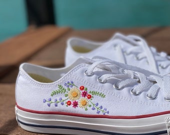 hand embroidered bright floral Converse chuck Taylor shoes