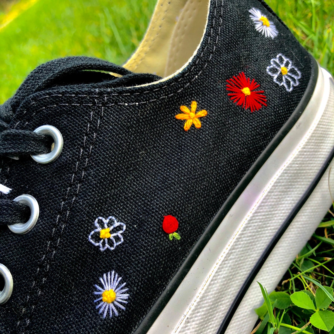 Embroidered black Converse Chuck Taylor all star platform low Etsy