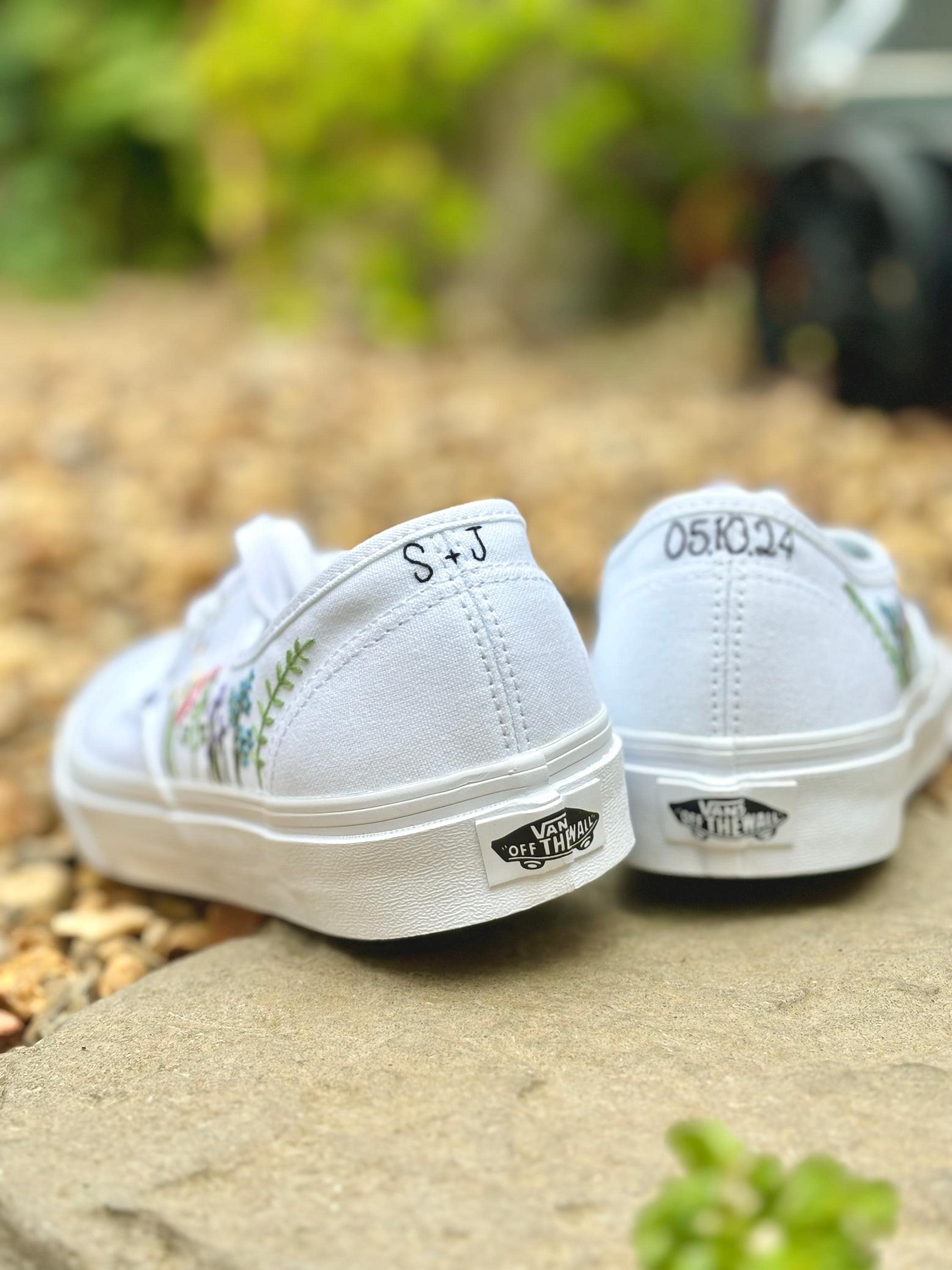 Vans Authentic Shoes - Hand Embroidered Flowers and Bee - Etsy