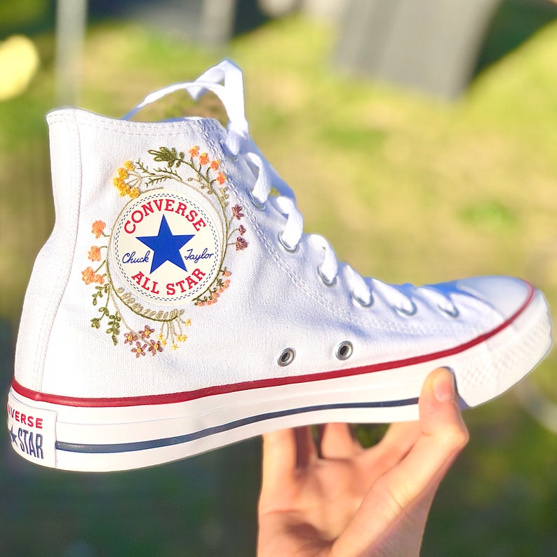Embroidered Floral Converse Plateforme Blanche Broderie Converse