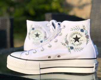 Hand embroidered stag platform Converse