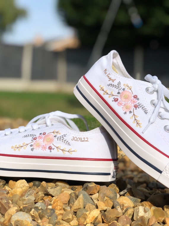 Hand Embroidered Blush Pink Floral Converse Chuck Taylor Shoes 