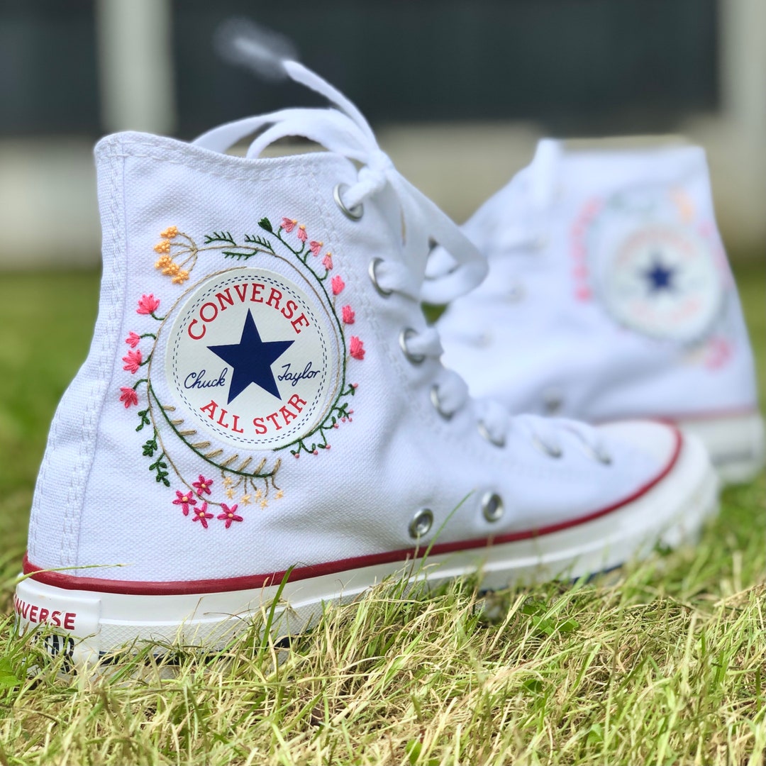 Custom Hand Embroidered Converse Pink Flowers - Etsy UK