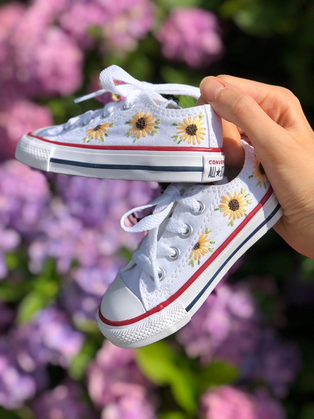 Toddler Low Top Converse Hand Embroidered Sunflowers