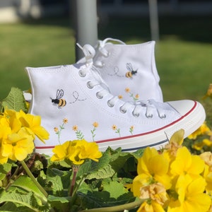 Custom Hand Embroidered Converse bees and Flowers - Etsy