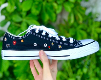 Custom black Chuck Taylor converse embroidered flowers
