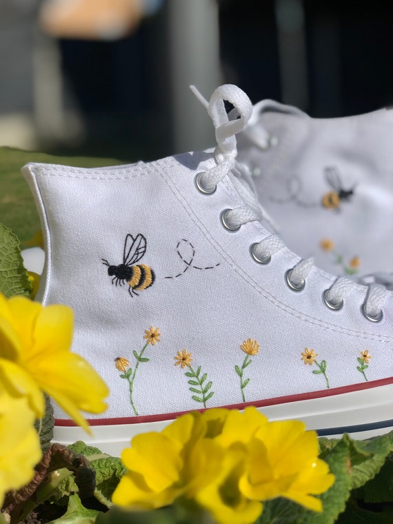 Custom Hand Embroidered Converse bees and Flowers - Etsy