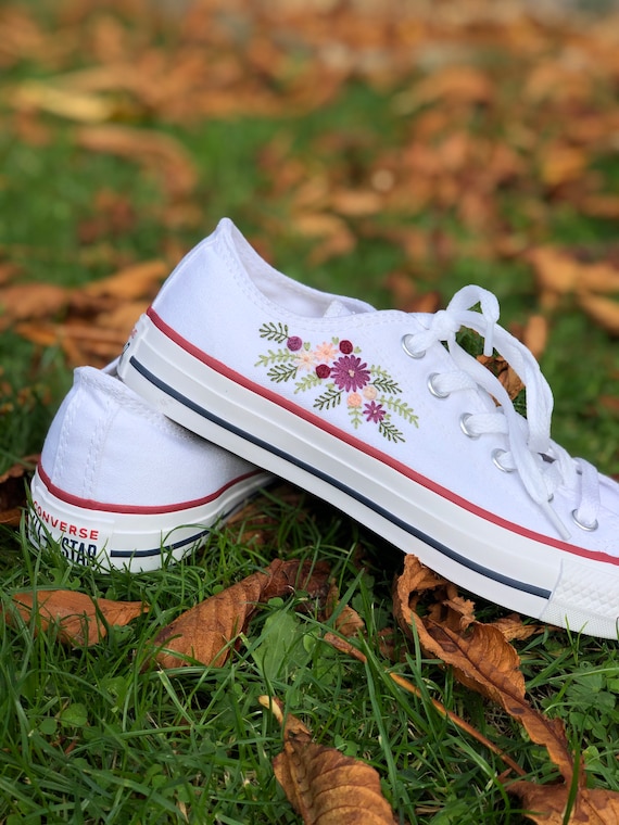 Hand Embroidered Pink Floral Converse Taylor Shoes - Etsy Singapore