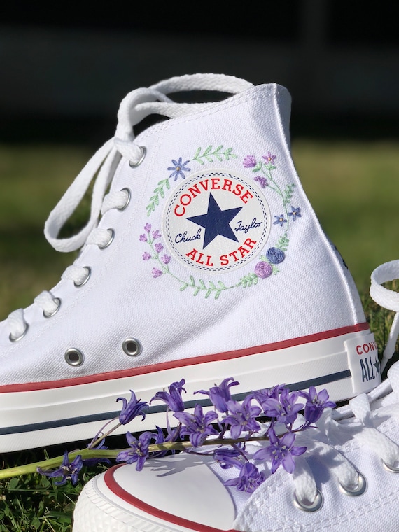 Hand Embroidered Purple Florals Chuck Taylor Converse High - Etsy