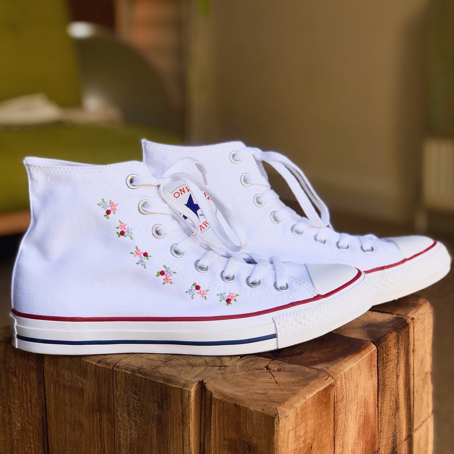 Bestickte Blume Converse High Tops Etsy.de