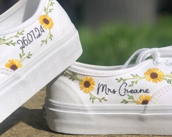 Handbestickte Sonnenblume Vans authentische Schuhe
