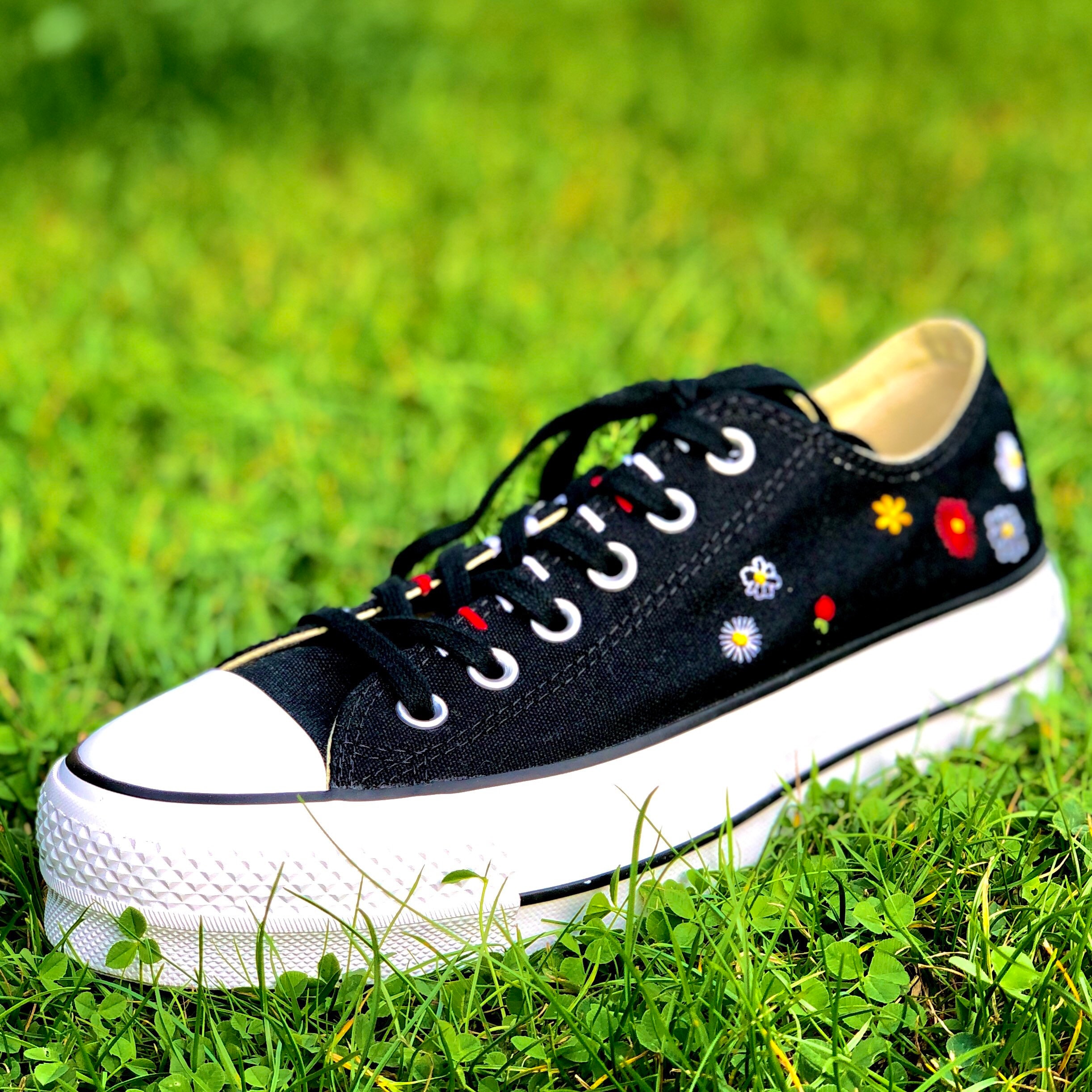 Embroidered Black Converse Chuck Taylor All Star Platform Low Etsy UK