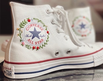 Custom woman converse Chuck Taylor  embroidered flower logo