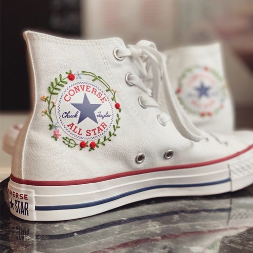Custom Woman Converse Chuck Taylor Embroidered Flower Logo