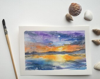 オリジナル帆船水彩画：海岸の海景アート（12 x 16インチ） - Etsy 日本