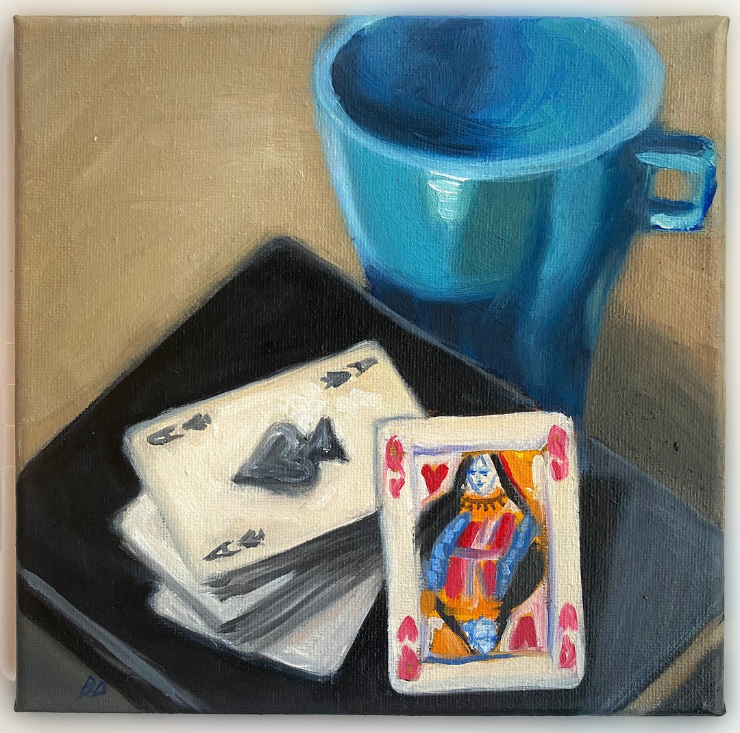 Queen of Hearts Ace of Spades Coffee Mug Original Oil Painting Etsy