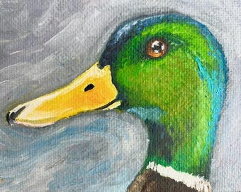 Olieverfschilderij kop wilde eend