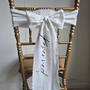 RESERVED Wedding chair sash, wedding sign, wedding fabric sign, Reserved chair ribbon, reserve your seat!
