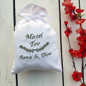 Glass bag, smash glass pouch, jewish traditional ceremony,couples gift, Mazel Tov bag, laurel embroidery