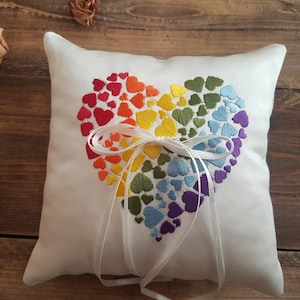 Pride ring pillow, gay ring pillow, gay couples wedding, heart ring pillow, rainbow ring pillow