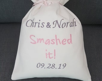 Glass smash bag, jewish traditional ceremony, jewish wedding, breaking glass bag, monogram bag,  mazel tov bag, smashed it