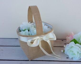 Burlap flower basket, burlap flowergirl basket