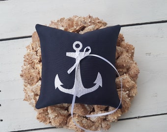 Ring pillow, beach wedding pillow, Navy ring pillow, blue ring pillow, anchor ring pillow