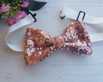 Rose gold bow tie, sequin bow tie, grooms bow tie, ring bearers bow tie