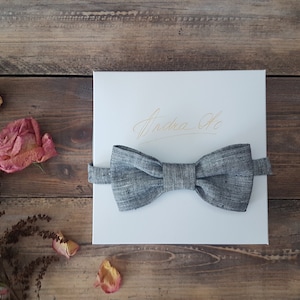 Salt and pepper bow tie, Linen bow tie, pre tied bow, bow tie, wedding bow tie, mans bow tie, kids bow tie