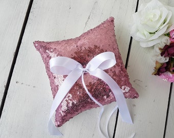 Blush pink flower girl pillow, pink ring bearer pillow, pink sequin ring beared pillow, sequin wedding