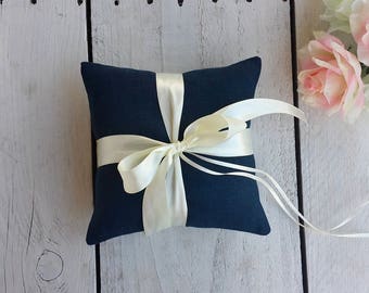 Navy ring pillow, blue ring pillow