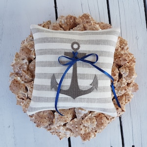 Nautical ring pillow, striped ring pillow, anchor, beach wedding