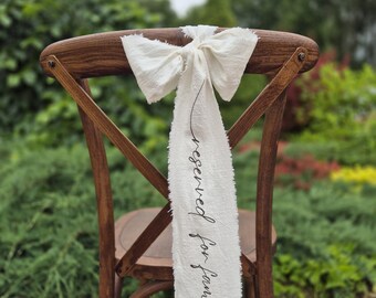 Cinta para silla PARA LA FAMILIA, Letrero de boda conmemorativo, Letrero de tela para boda, Cinta para silla reservada